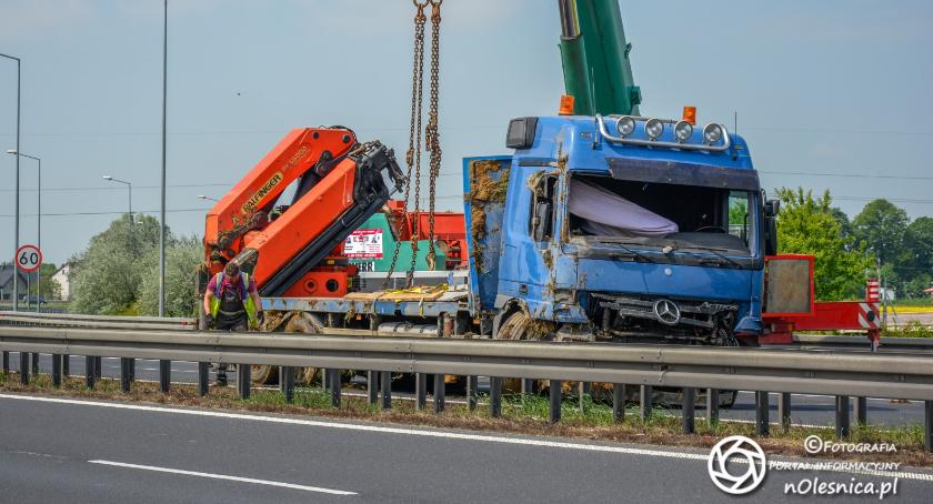 Przewrócona ciężarówka na S8