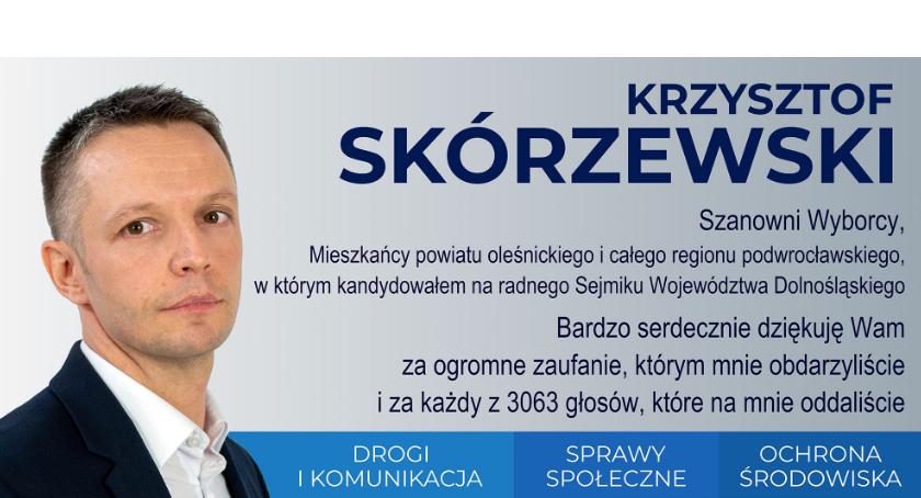 Krzysztof Skórzewski dziękuje osobom głosującym na niego w wyborach do sejmiku