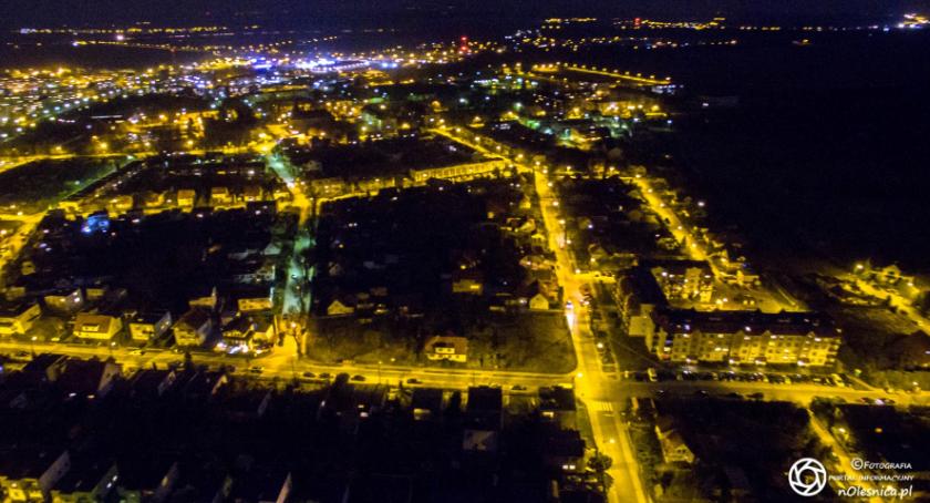 Oleśnica Nocą -  widok z lotu ptaka