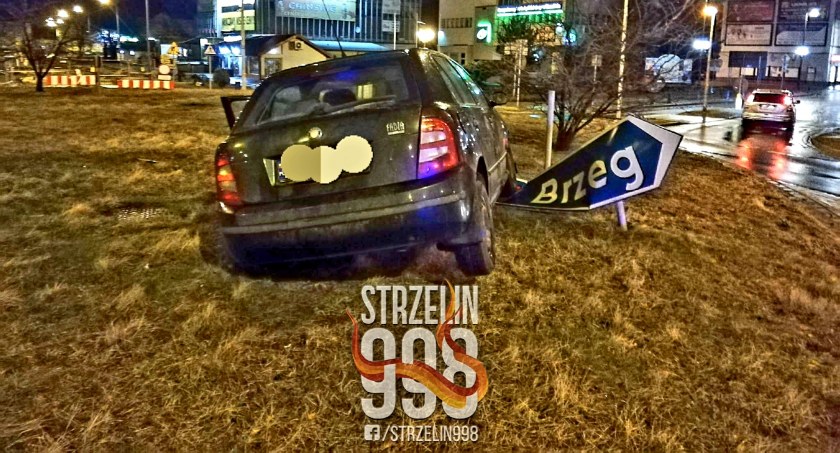 Pijany wylądował na rondzie w Strzelinie