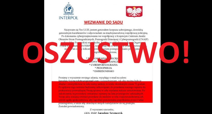 Oszustwo na... Komendanta Głównego Policji. Uważaj na rzekome wezwania z Interpolu