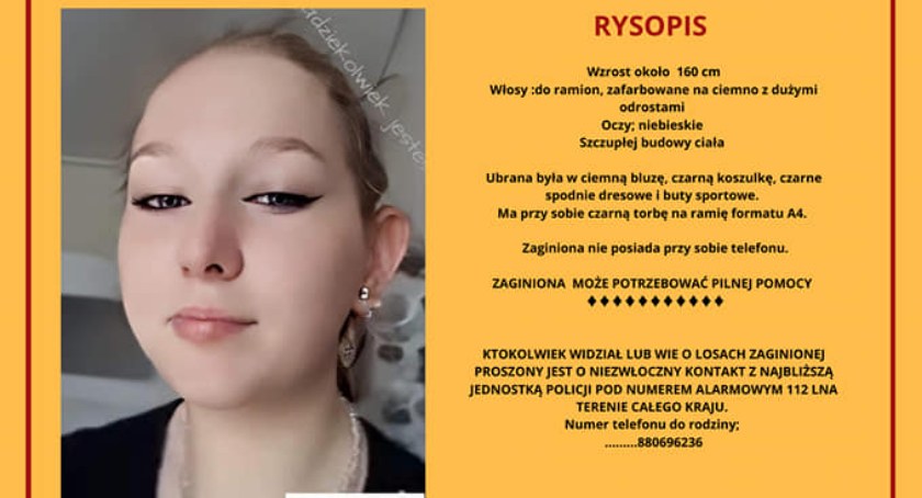  UWAGA!! Zaginęła 15-letnia Wiktoria Kierczak