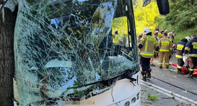 Autobus wjechał w drzewo, a w niego uderzyła osobówka. Kilkanaście osób rannych, w tym dwie w stanie ciężkim. DW367 jest całkowicie zablokowana
