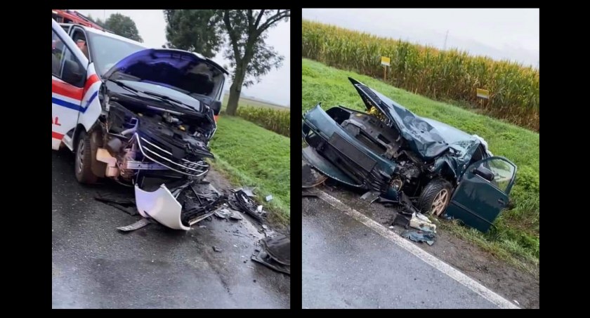 Czołowe zderzenie w miejscowości Krajków. Cztery osoby trafiły do szpitala
