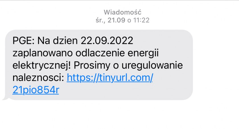 SMS o odłączeniu prądu to oszustwo