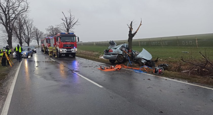 Wypadł z jezdni i uderzył w drzewo. 20-latek zginął na miejscu
