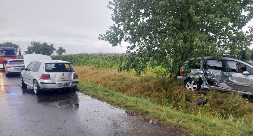 Na łuku drogi stracił panowanie nad pojazdem i uderzył w stojącego na poboczu Peugeota. Jedna osoba poszkodowana. Groźny wypadek pod Cesarzowicami
