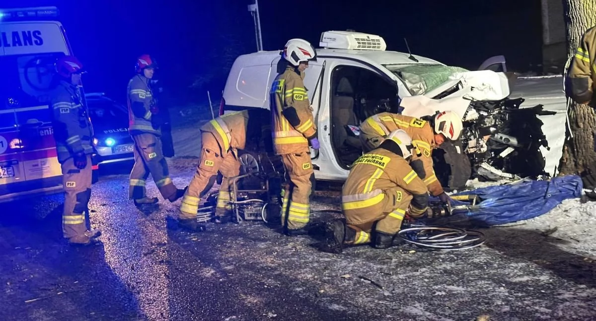 Tragiczny wypadek pod Jelenią Górą. 27-letni kierowca pojazdu dostawczego poniósł śmierć na miejscu