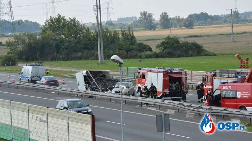Przyczepa kempingowa odpięła się od samochodu na autostradzie A4.