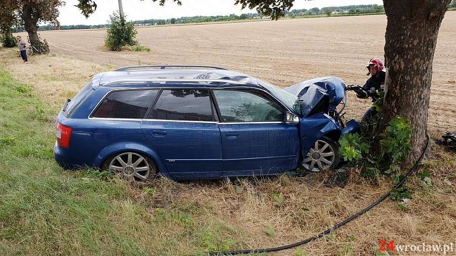 Auto zapaliło się po uderzeniu w drzewo