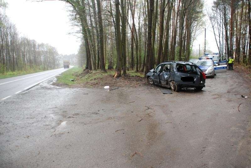 Peugeot wypadł z drogi i uderzył w drzewo