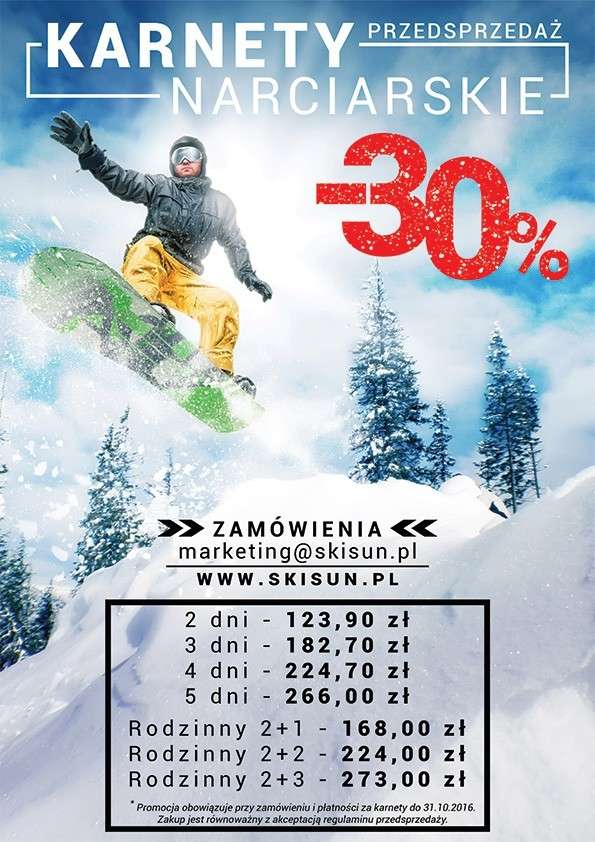 Przedsprzedaż karnetów narciarskich na sezon 2016/2017 w SKI&SUN Świeradów Zdrój