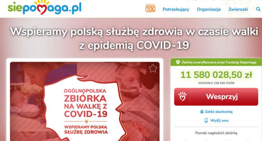Ponad 11 mln zł dla szpitali walczących z pandemią. Trwa zbiórka na Siepomaga.pl