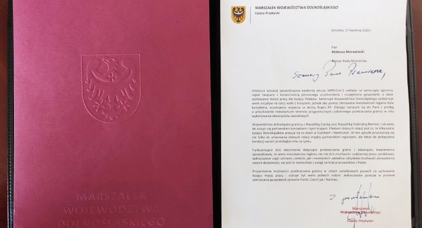 Apel Marszałka Województwa Dolnośląskiego do Premiera RP w sprawie otwarcia granic dla dla pracowników