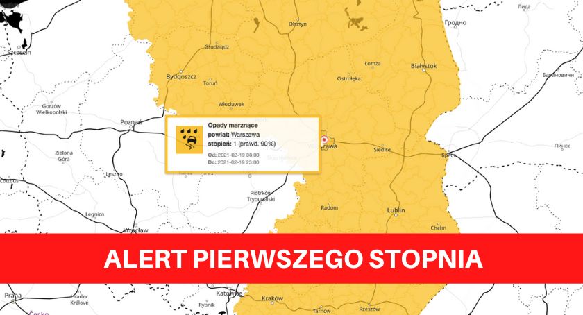 IMGW: Alerty pierwszego stopnia — opady marznące