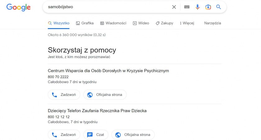 Od dziś w Google zamiast porad dotyczących samobójstwa zobaczysz telefony zaufania