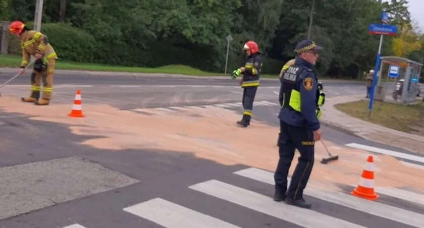 Plama oleju stwarzała zagrożenie na drodze