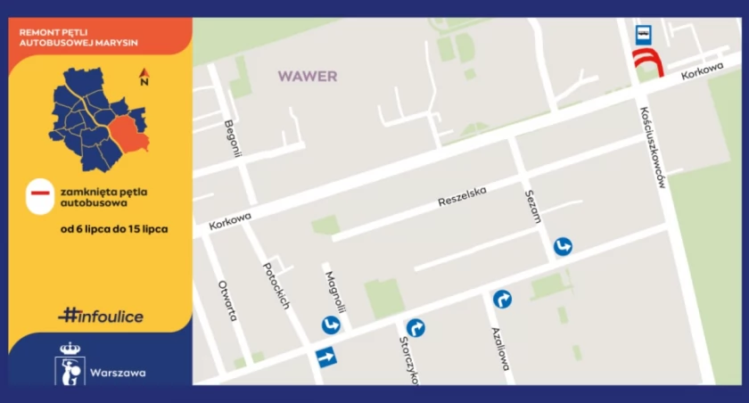 Remont PĘTLI autobusowej MARYSIN w Wawrze. ZMIANY!