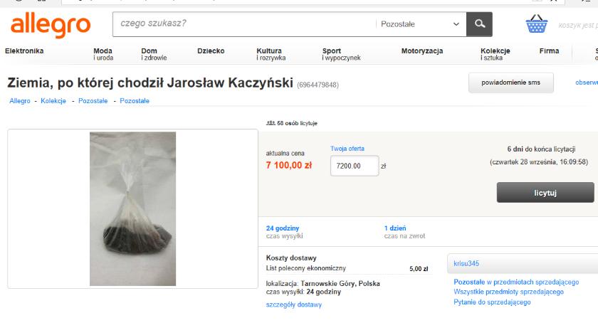 Nowa aukcja na Allegro - możesz kupić ziemię po której chodził Jarosław Kaczyński...