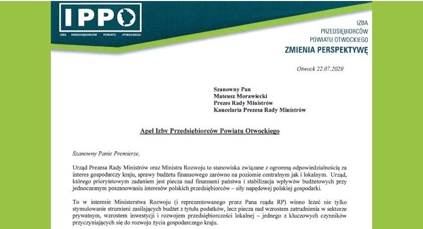 Przedsiębiorcy Powiatu Otwockiego apelują o wsparcie Prezesa Rady Ministrów