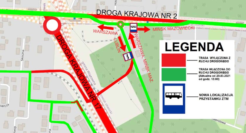 Węzeł Zakręt - wyłączenie z ruchu skrzyżowania DK17 i DK2