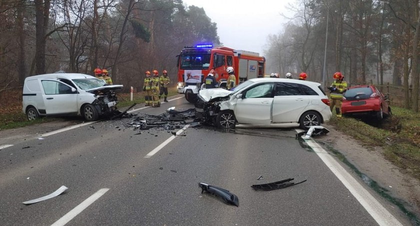 Czołowe zderzenie na DW 801 w Józefowie. Dwie osoby ranne 