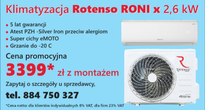 Hit na lato - klimatyzator Rotenso Roni 2,6kW 