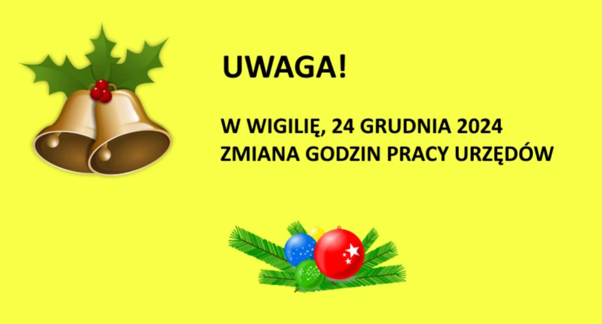 W Wigilię zmienione godziny pracy urzędów  