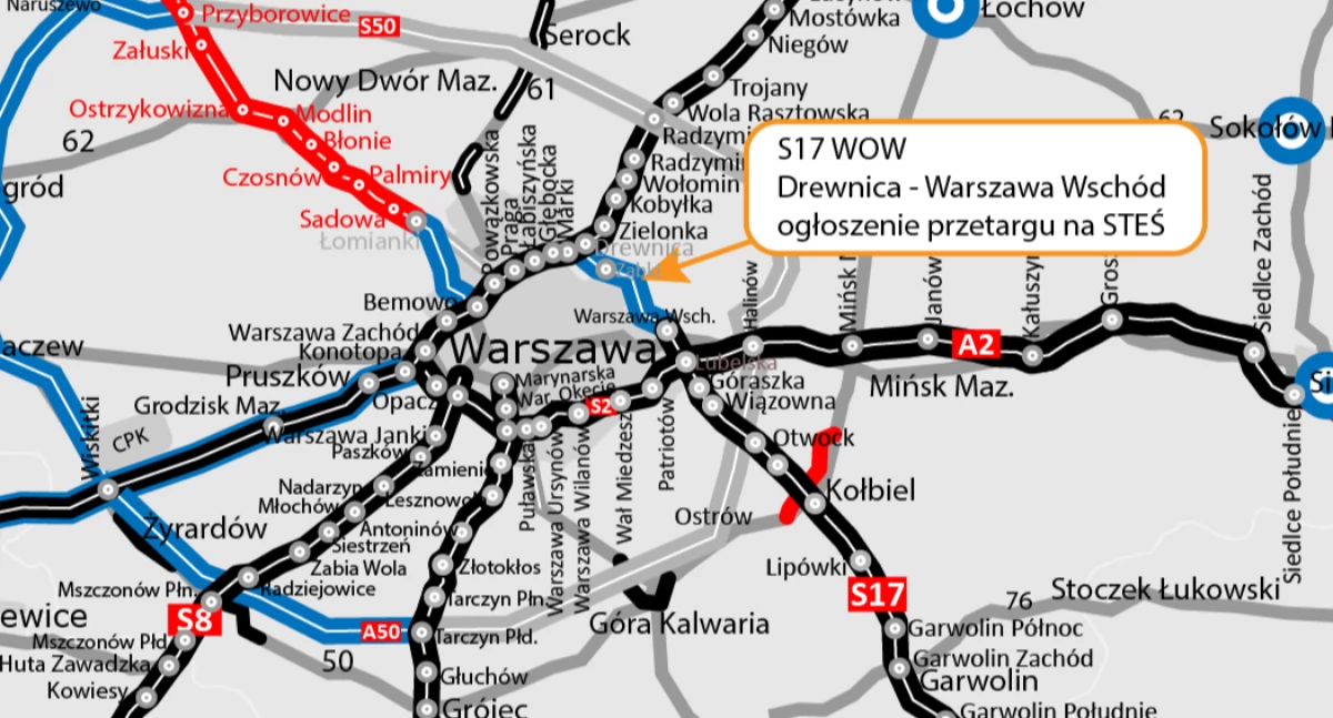 Ostatni odcinek S17 od nowa. GDDKiA zaczyna projektowanie Wschodniej Obwodnicy Warszawy