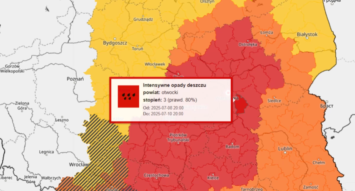 Uwaga! Idą ulewne deszcze - 3 stopień ostrzeżenia dla powiatu otwockiego