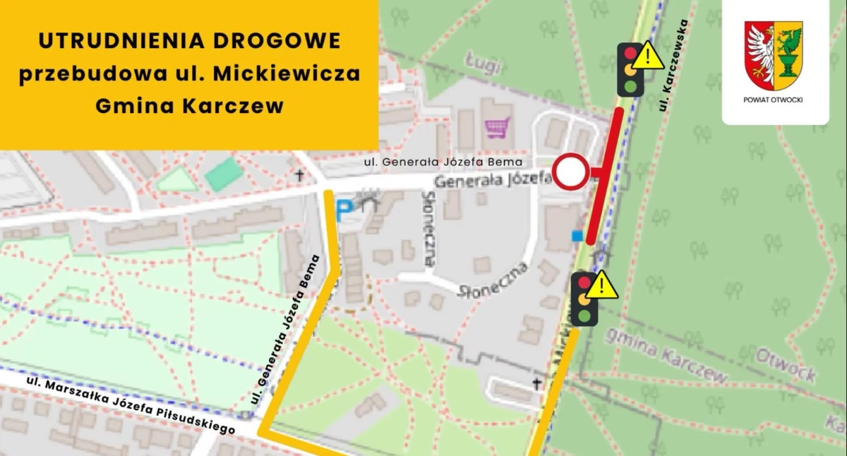 Utrudnienia na ul. Mickiewicza w Karczewie - zamknięty zjazd w ul. Bema