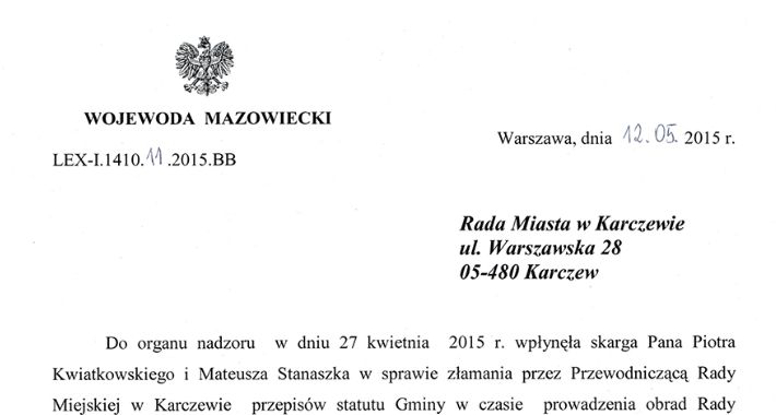 Odpowiedź Wojewody Mazowieckiego na skargę