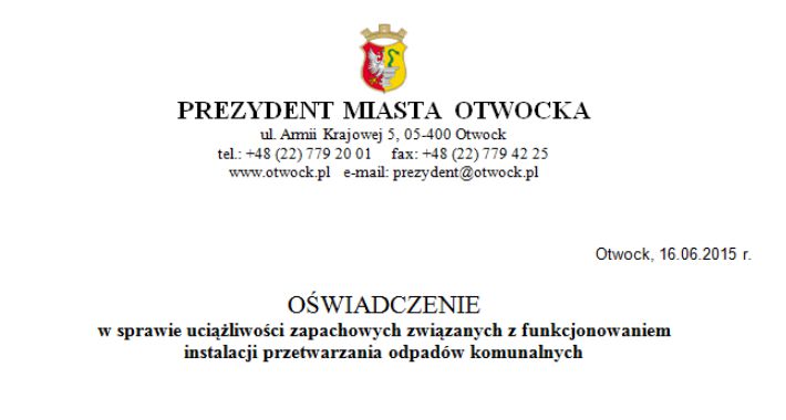 Oświadczenie Prezydenta Miasta Otwocka
