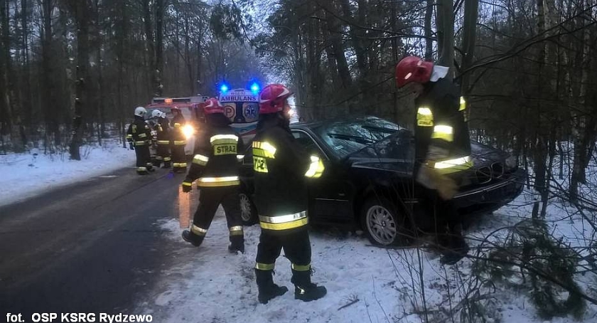 BMW uderzyło w drzewo pod Ciechanowem. Kierująca trafiła do szpitala (zdjęcia)