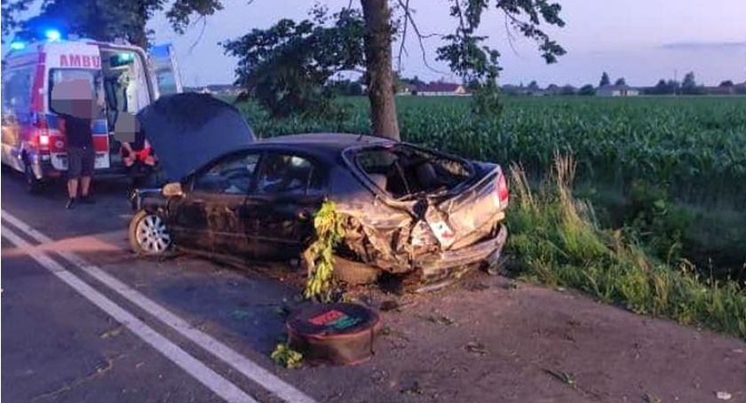 Nastolatek wypadł z pojazdu. Osobówka uderzyła w skarpę [zdjęcia]