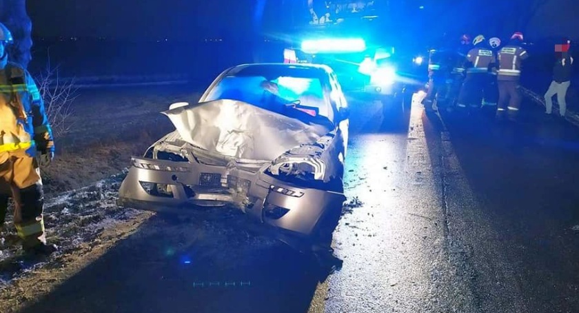 Opel uderzył w drzewo pod Ciechanowem. Doszło do pożaru [zdjęcia]
