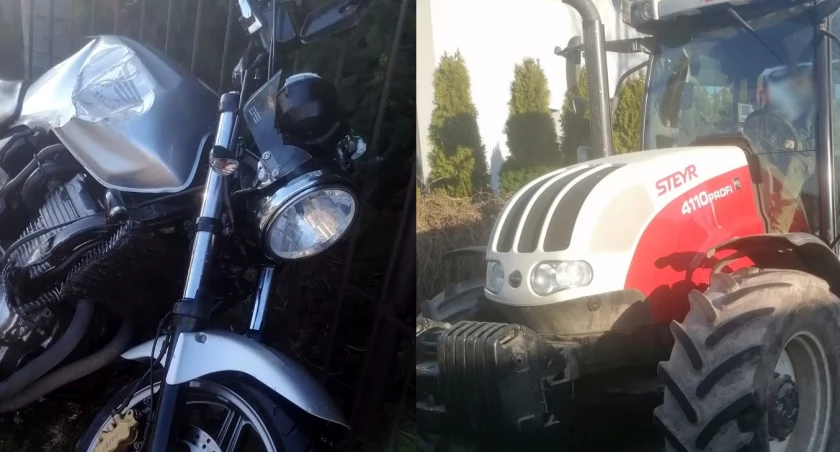 Motocyklista zderzył się z ciągnikiem. Poważny wypadek na drodze Ciechanów-Mława [zdjęcia]