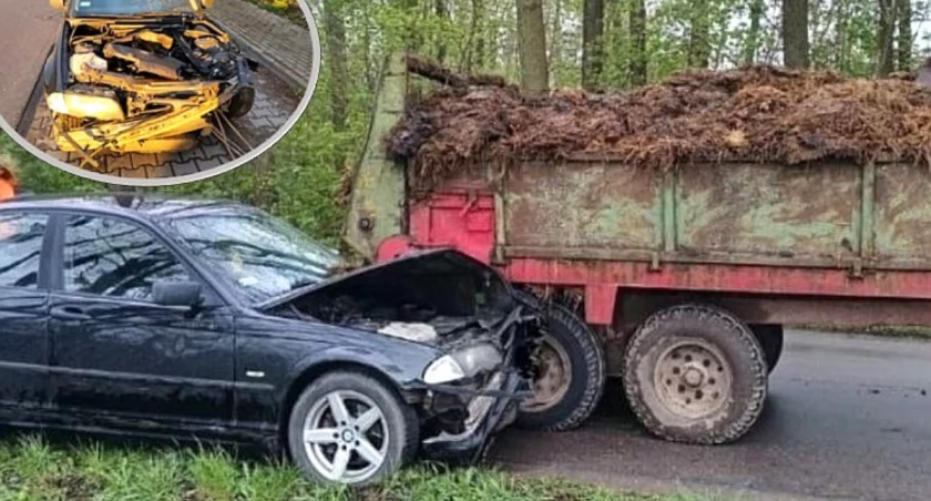 Zderzenie ciągnika z bmw