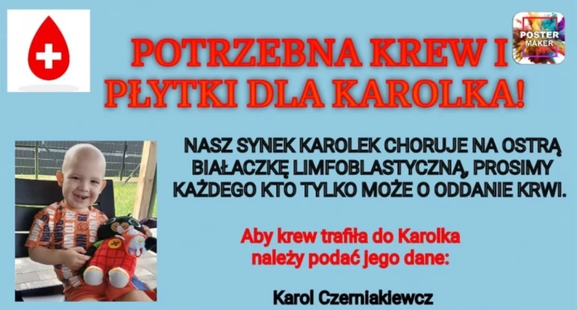 Pilny apel. 2-latek z powiatu ciechanowskiego potrzebuje krwi