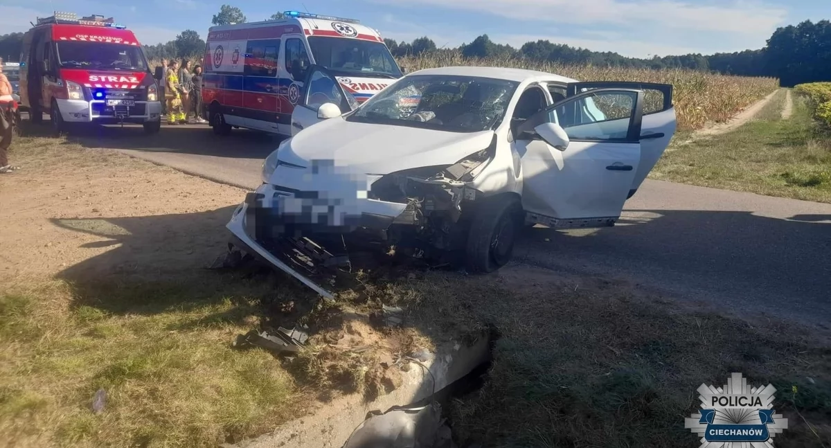 O krok od tragedii w pobliżu Ciechanowa. W aucie było kilkumiesięczne dziecko [zdjęcia]