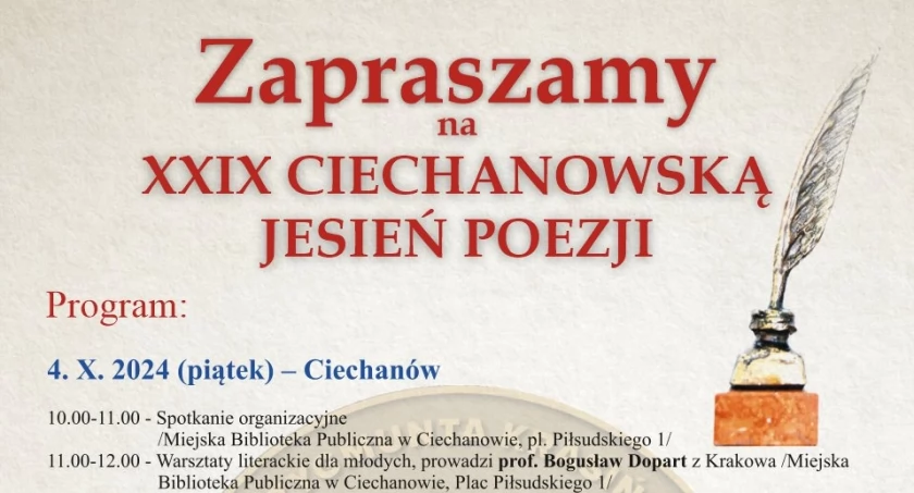 Przed nami XXIX Ciechanowska Jesień Poezji