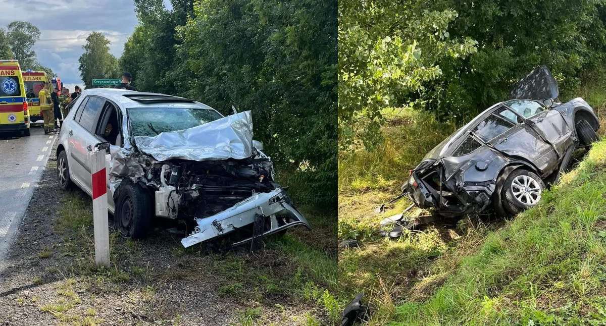 Wyprzedzała na skrzyżowaniu. Dwie osoby ranne w wypadku [zdjęcia]