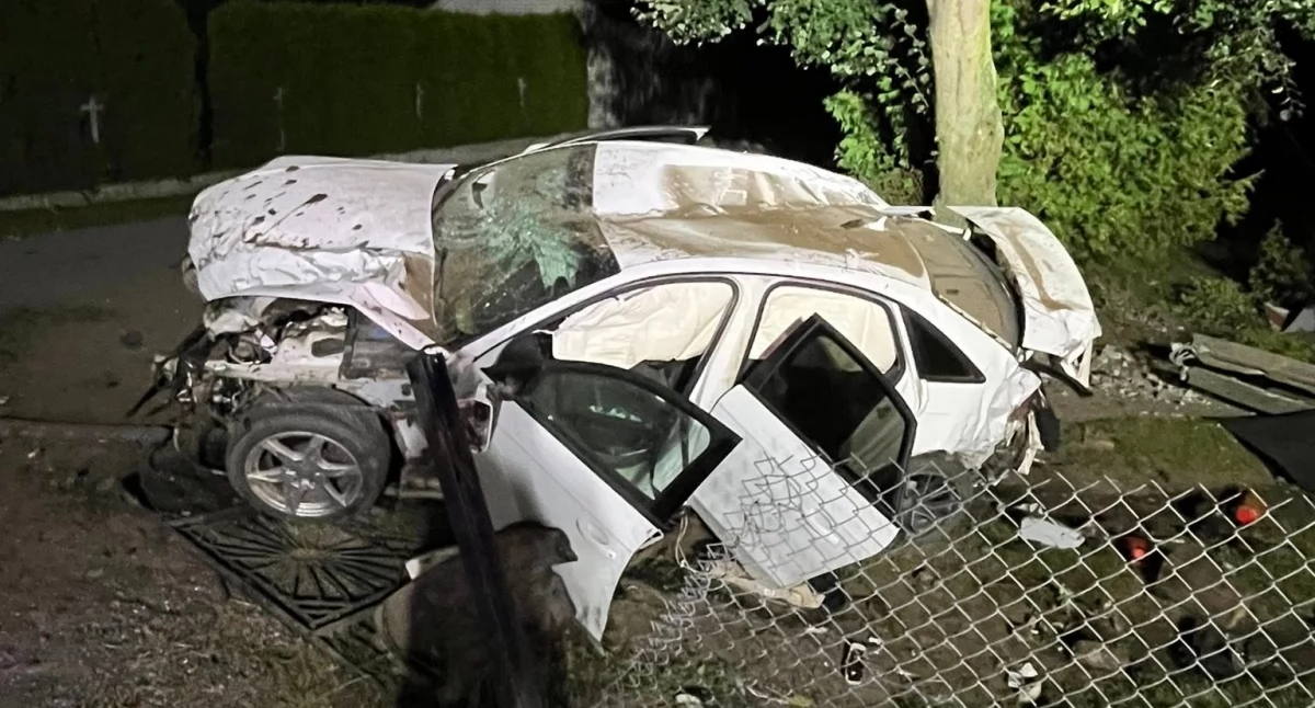 Kierowca audi spowodował kolizję i odjechał. Ucieczkę zakończył na słupie i ogrodzeniu [zdjęcia]