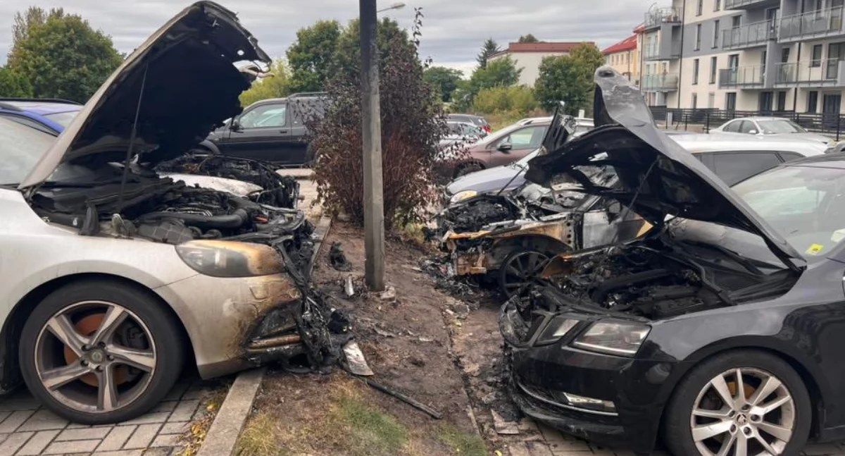 Nocny pożar samochodów w Ciechanowie. Sześć aut uszkodzonych, duże straty [zdjęcia]