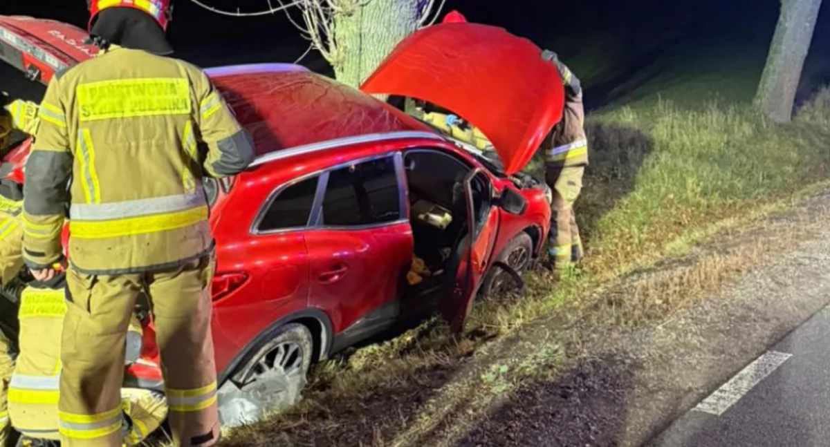 Uderzył w drzewo pod Ciechanowem. Siedział w zamkniętym aucie, trzymał w ręce nóż