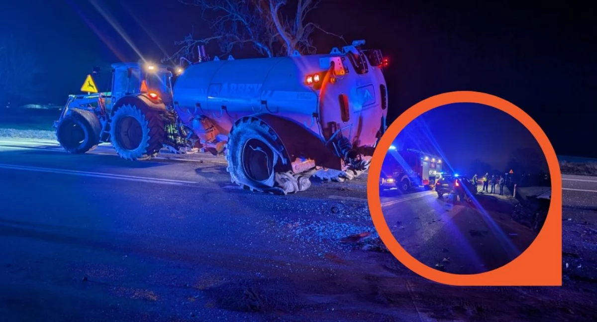 Wypadek z udziałem dwóch osobówek i beczkowozu 
