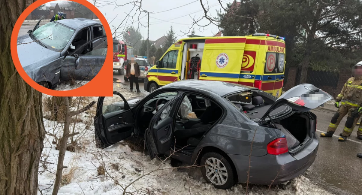 O krok od tragedii. Kierowca BMW prawie zderzył się z radiowozem i dachował w rowie [zdjęcia]