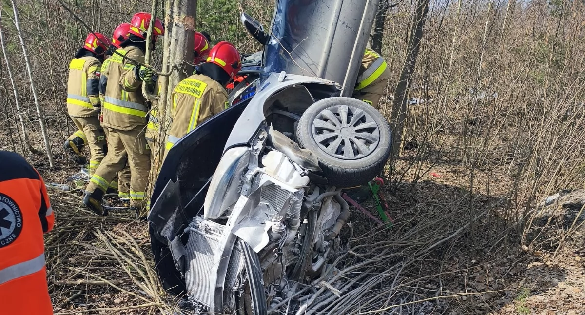 Volkswagen wbił się w drzewo. Dwie osoby ciężko ranne w wypadku [zdjęcia]