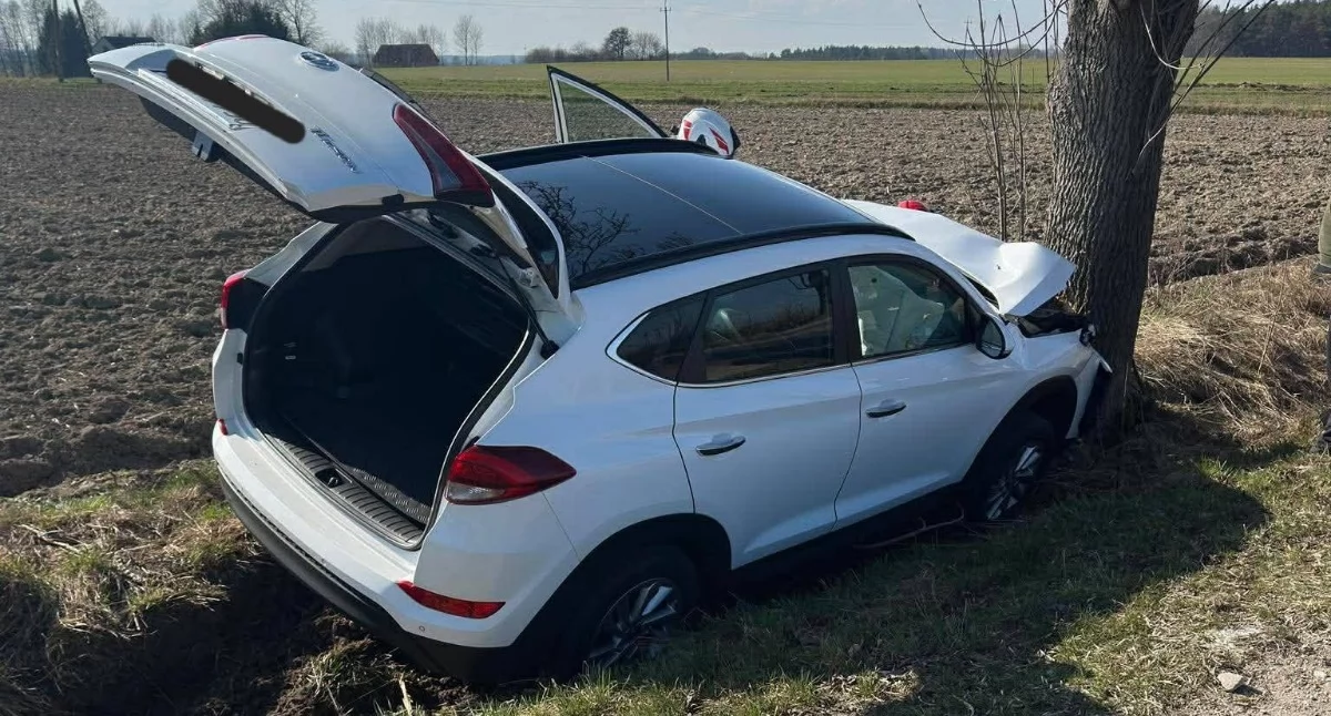 Auto uderzyło w drzewo koło Ciechanowa. Kierująca zasłabła? [zdjęcia]