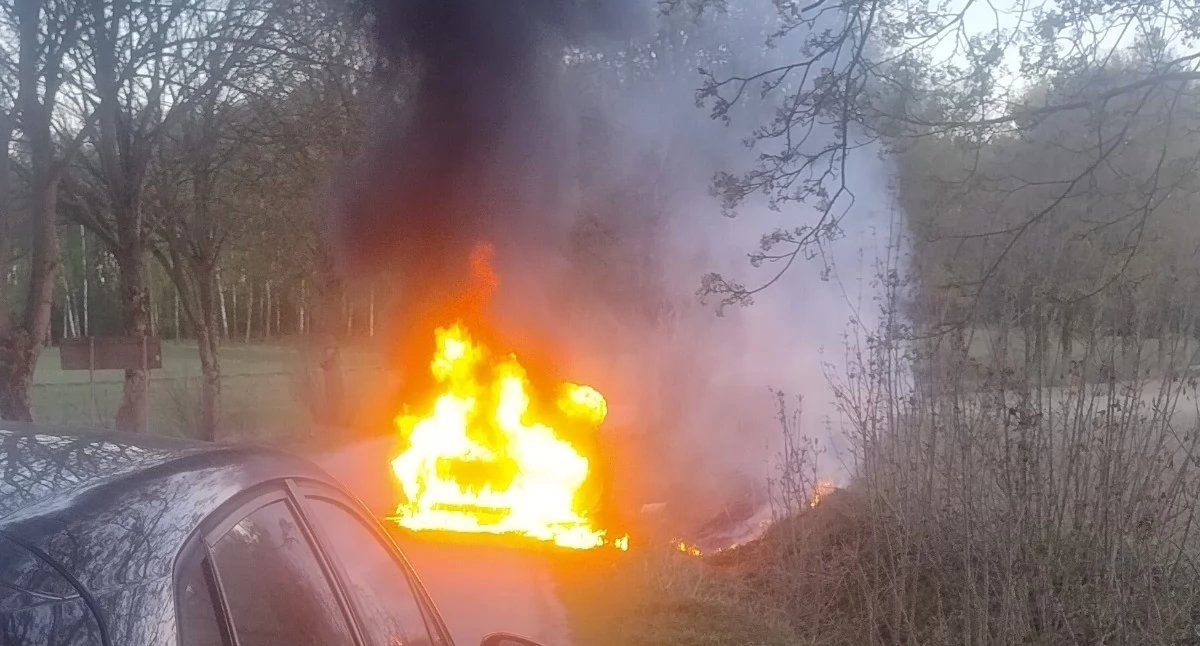 Pod Ciechanowem spłonął samochód. Duże straty